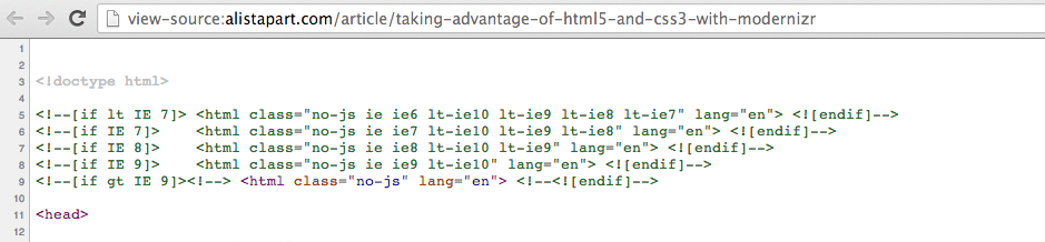 Conditional comments from A List Apart source code 